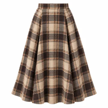 AI-generated style illustration for PRETTYGARDEN Women's Plaid High Waisted A-Line Midi Skirts; not a retailer photograph