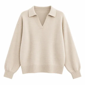 AI-generated style illustration for ANRABESS Sweaters for Women Polo Collared Knit Long Sleeve Pullover; not a retailer photograph