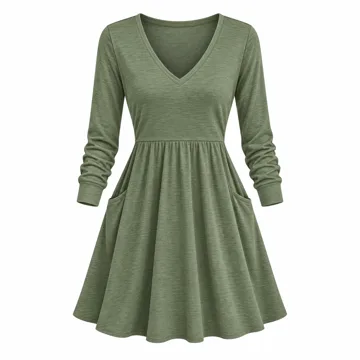 AI-generated style illustration for Womens Long Sleeve Dress V Neck Short Fall Dresses with Pockets; not a retailer photograph